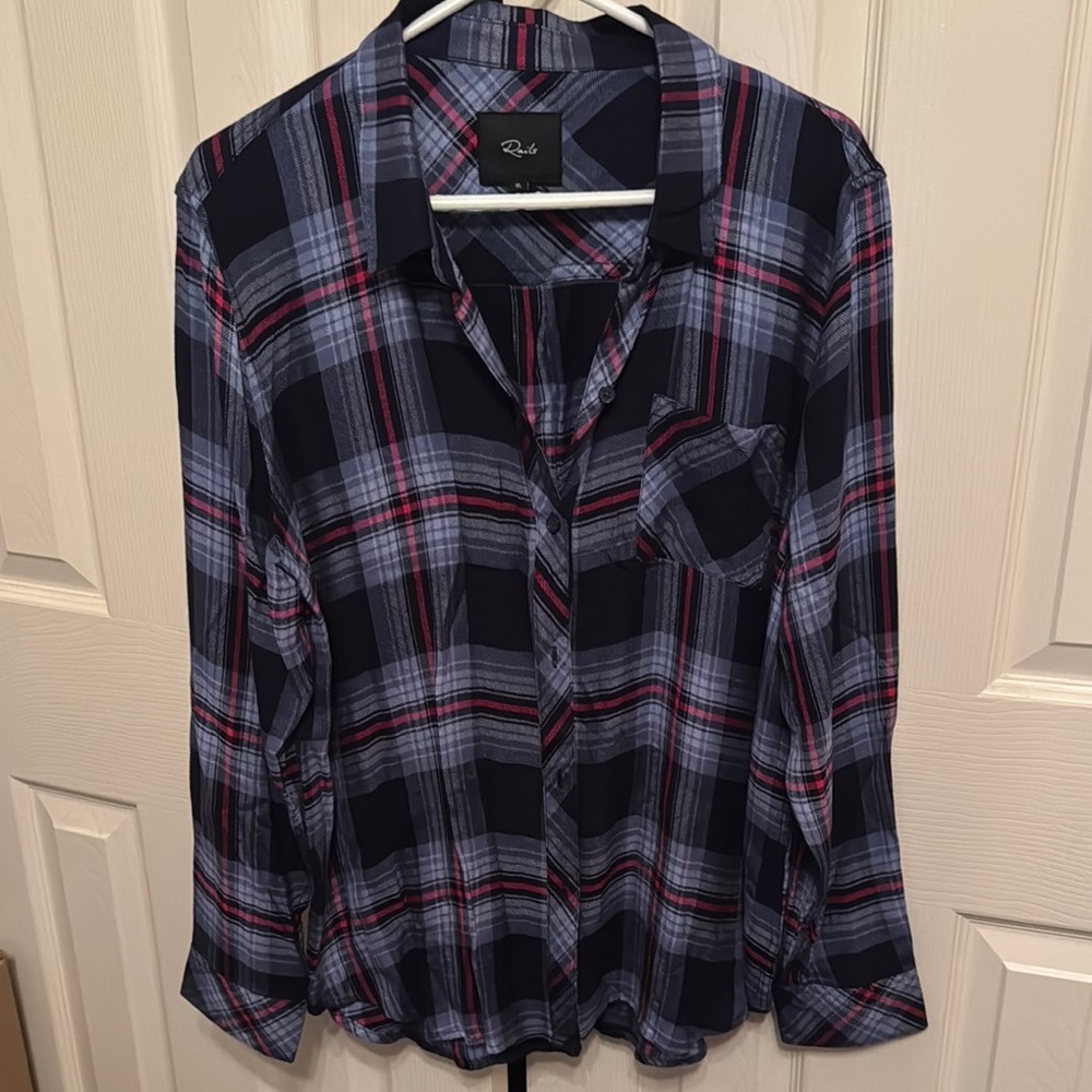 Rails Plaid Button-Up Shirt  - Navy blue and Red